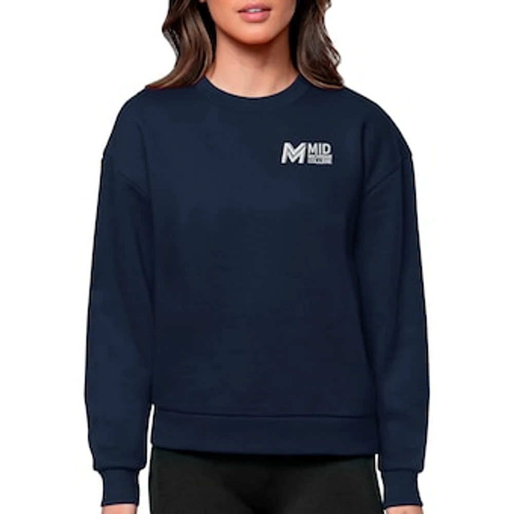 Women's Antigua Navy Mid Michigan College Victory Crewneck Pullover Sweatshirt
