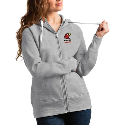 Women's Antigua Heathered Gray Illinois Tech Scarlet Hawks Victory Full-Zip Hoodie