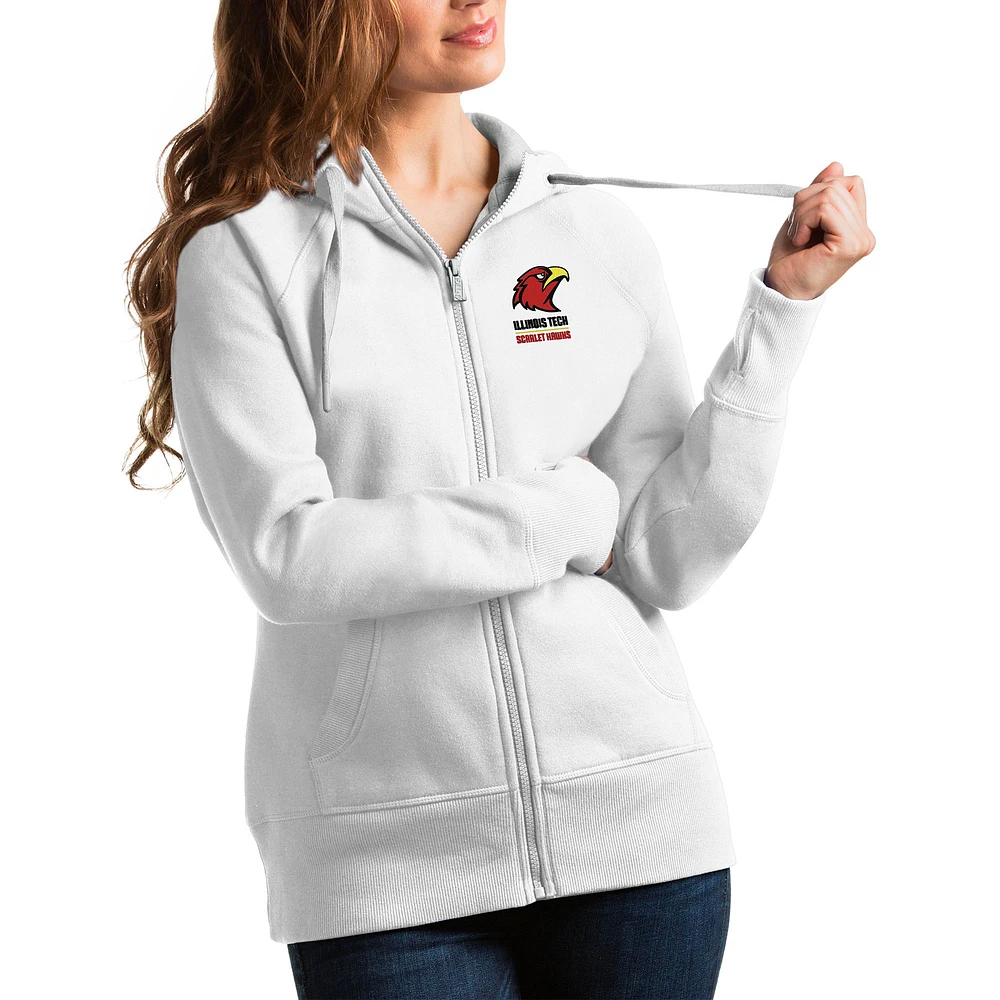 Women's Antigua Illinois Tech Scarlet Hawks Victory Full-Zip Hoodie
