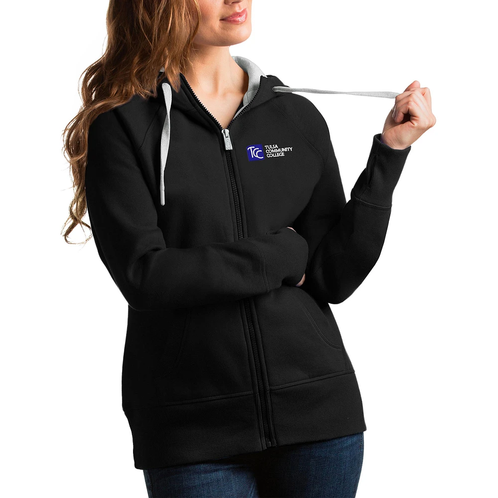 Women's Antigua Black Tulsa Community College Victory Full-Zip Hoodie