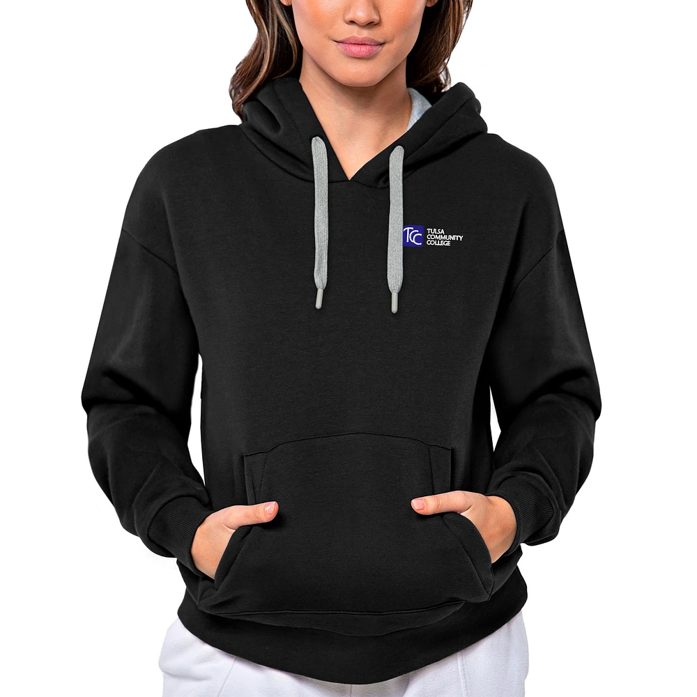 Women's Antigua Black Tulsa Community College Victory Pullover Hoodie