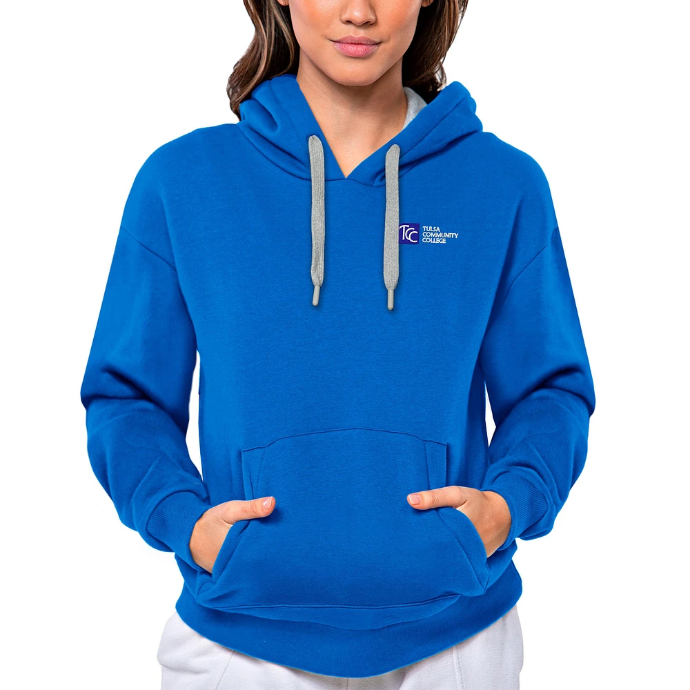 Women's Antigua Blue Tulsa Community College Victory Pullover Hoodie