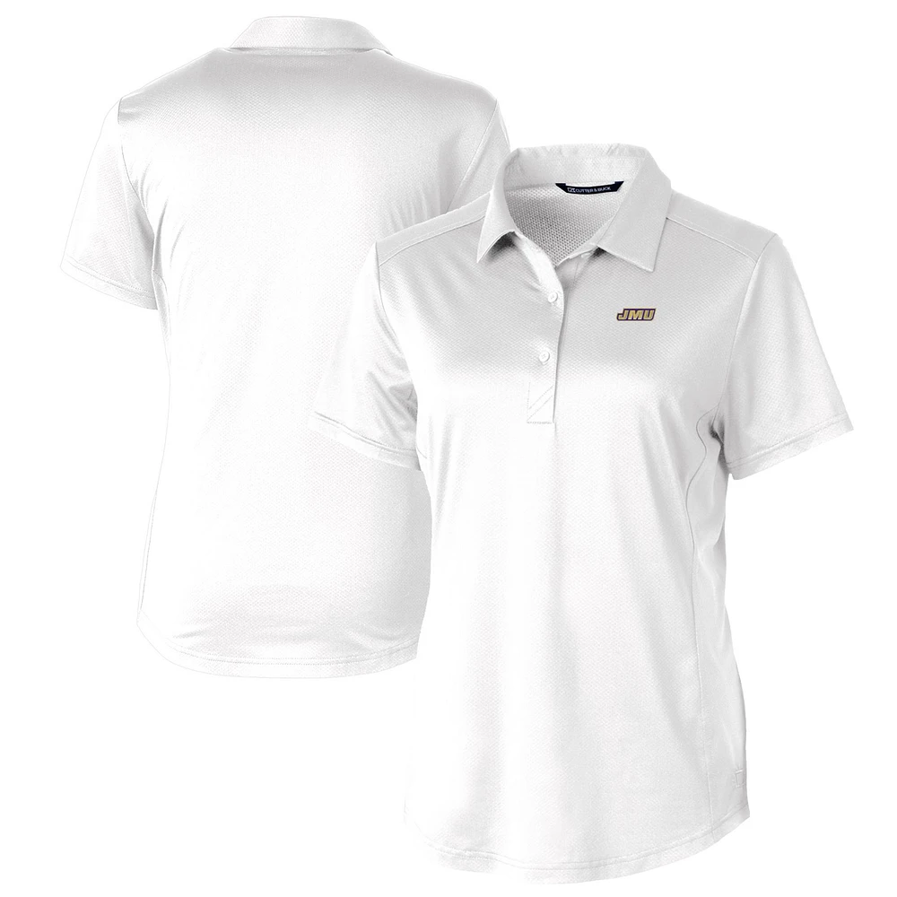 Women's Cutter & Buck White James Madison Dukes Prospect Textured Stretch Polo