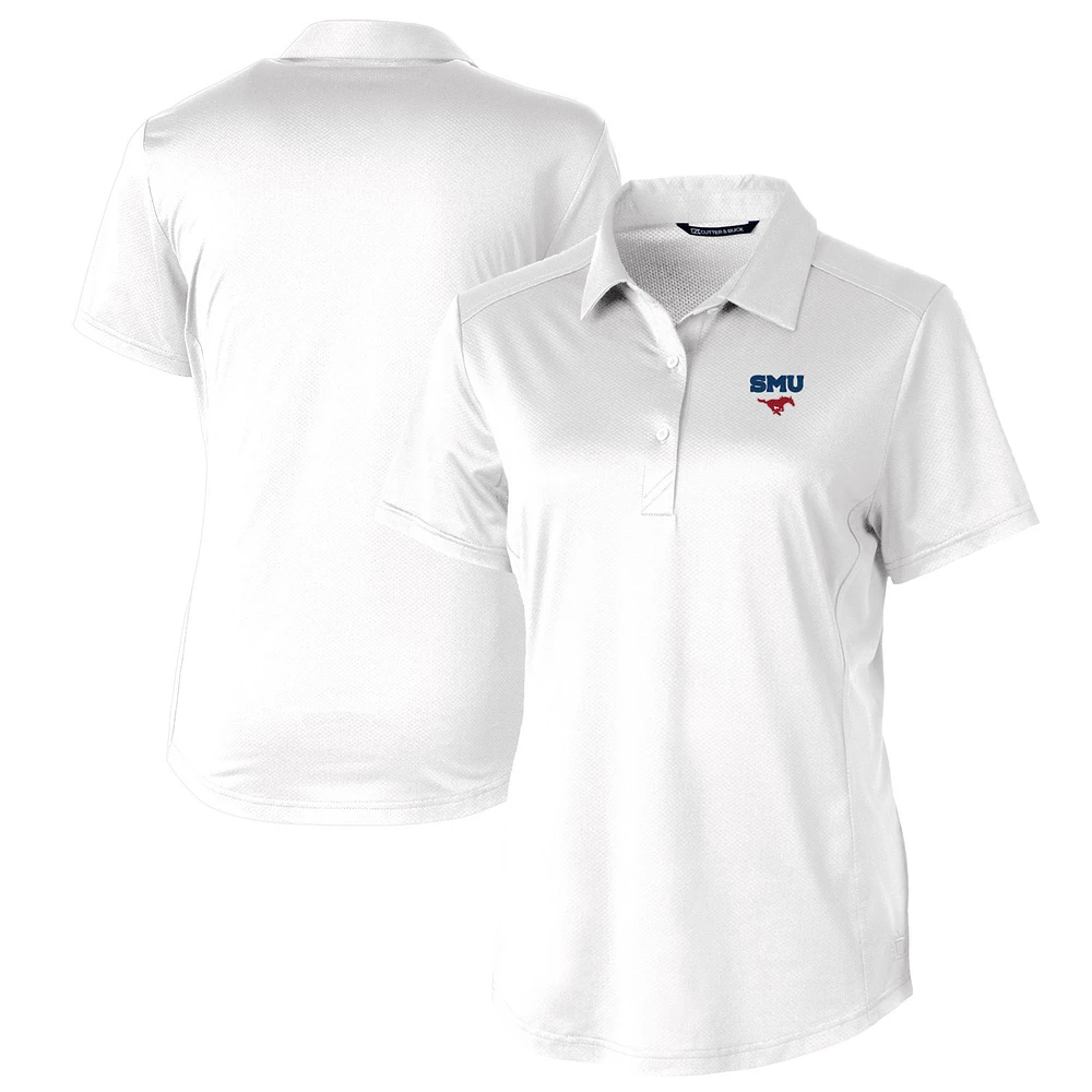 Women's Cutter & Buck White SMU Mustangs Prospect Textured Stretch Polo