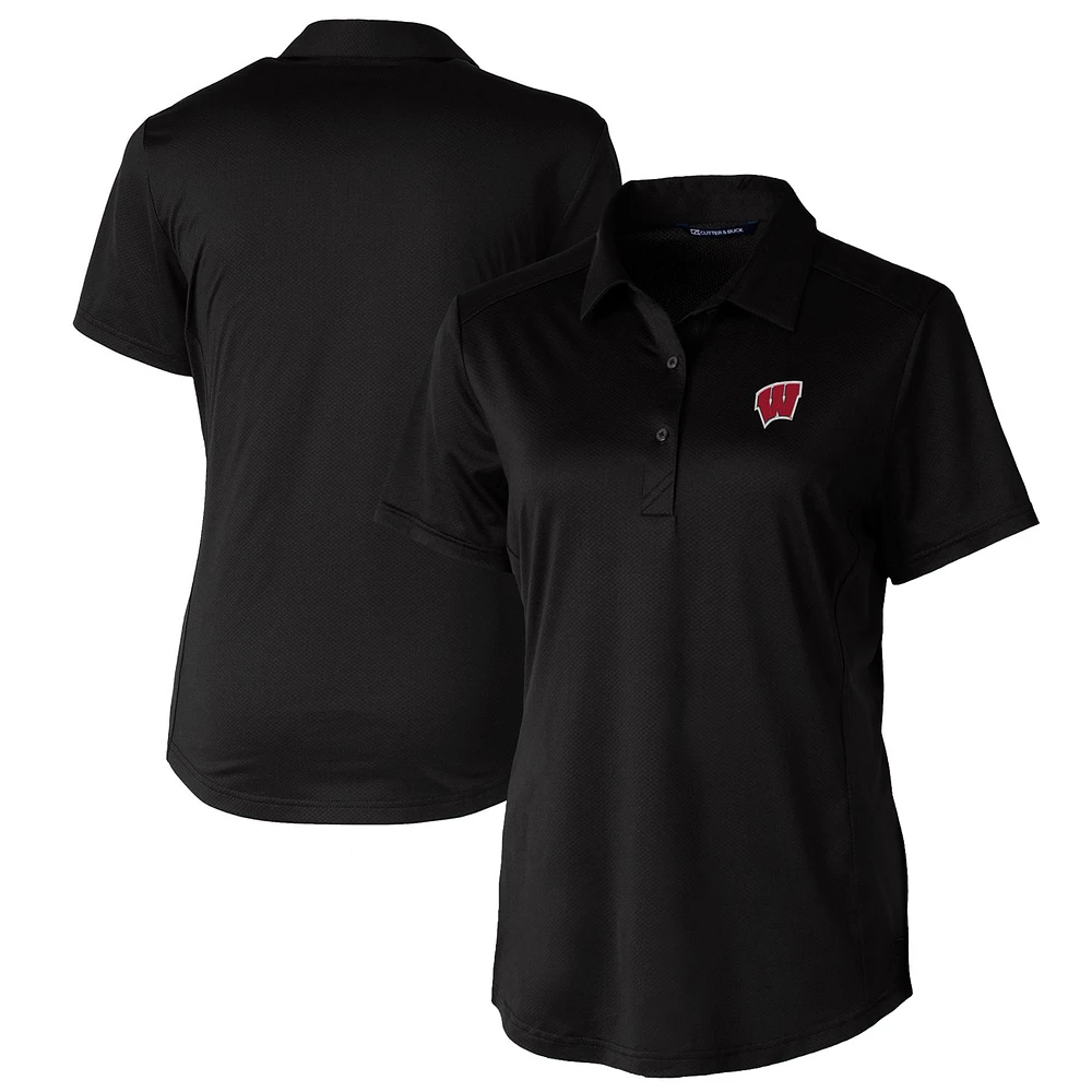 Women's Cutter & Buck Black Wisconsin Badgers Prospect Textured Stretch Polo