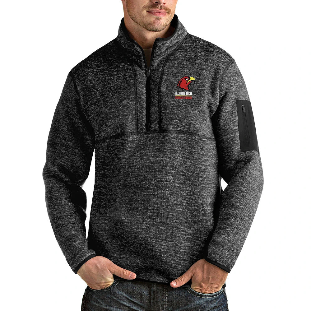 Men's Antigua Heathered Illinois Tech Scarlet Hawks Fortune Quarter-Zip Jacket