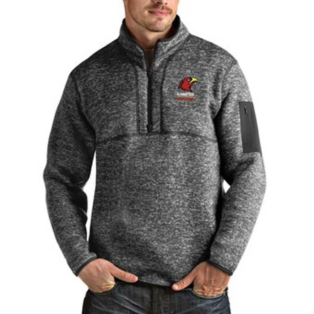 Men's Antigua Heathered Charcoal Illinois Tech Scarlet Hawks Fortune Quarter-Zip Jacket