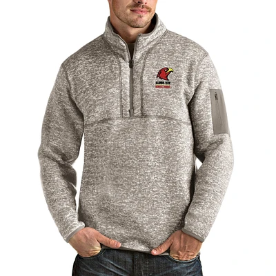 Men's Antigua Oatmeal Illinois Tech Scarlet Hawks Fortune Quarter-Zip Jacket