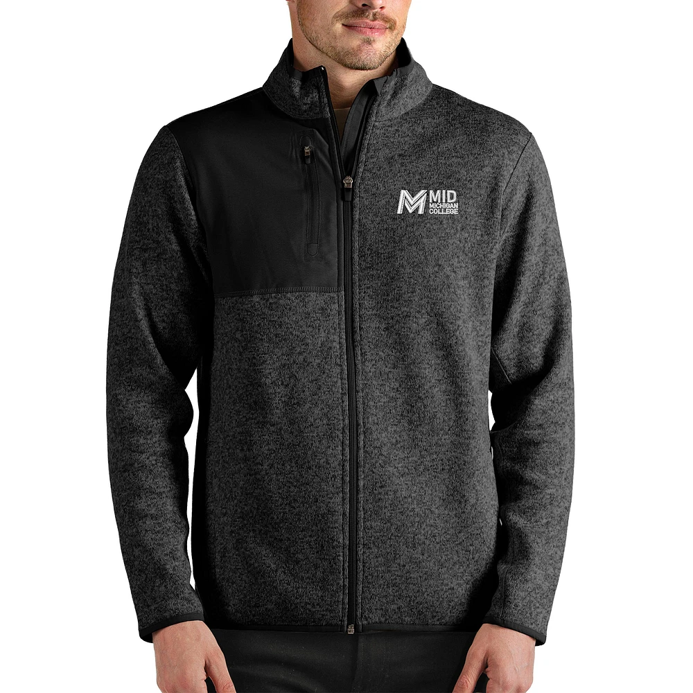 Men's Antigua Heathered Black Mid Michigan College Fortune Full-Zip Jacket