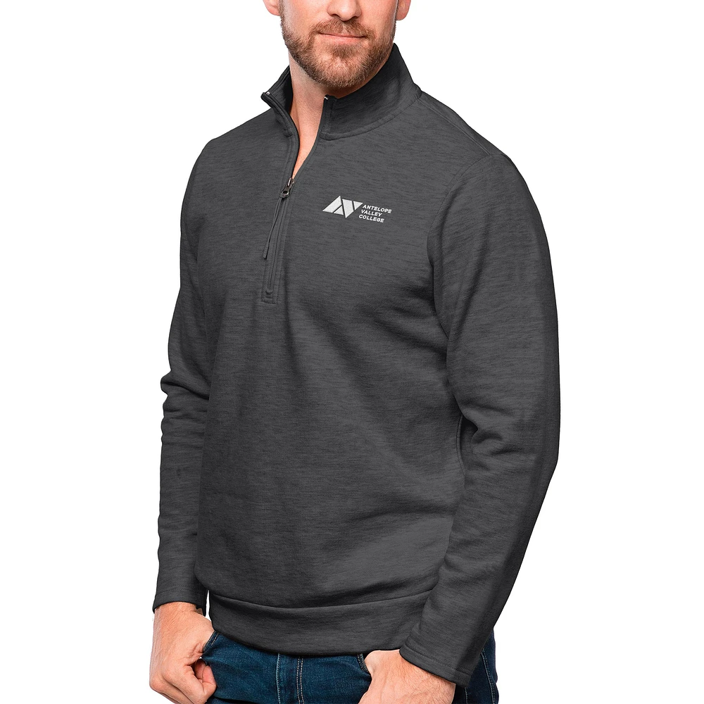 Men's Antigua Heathered Charcoal Antelope Valley College Gambit Quarter-Zip Pullover Top