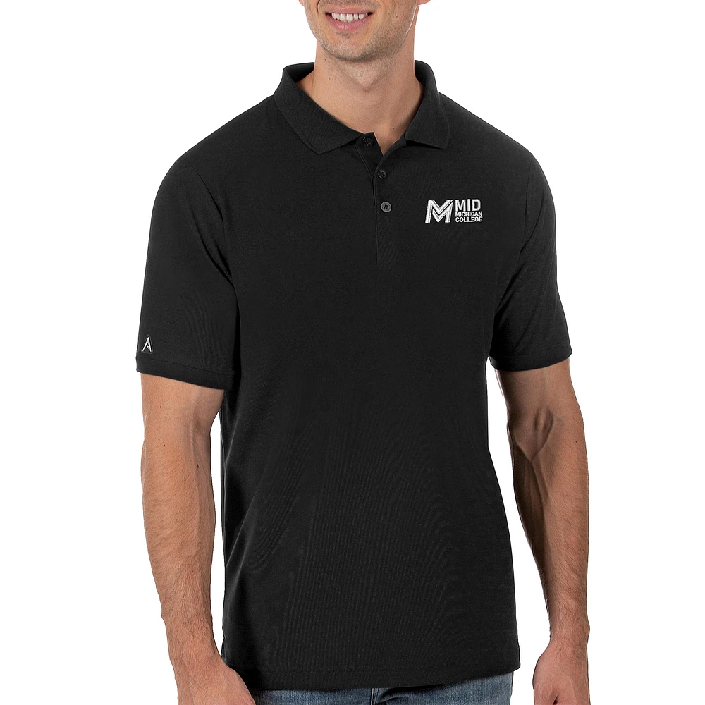 Men's Antigua Black Mid Michigan College Legacy Pique Polo