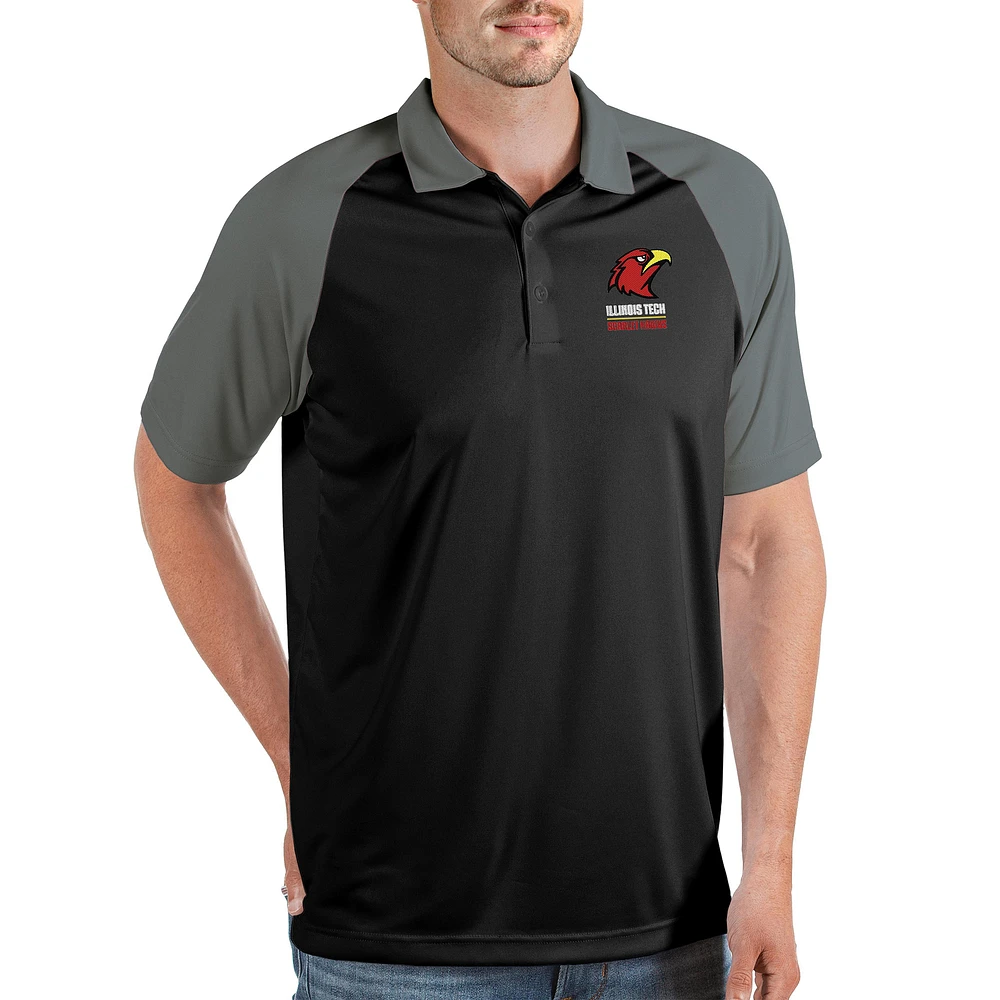 Men's Antigua Black/Gray Illinois Tech Scarlet Hawks Nova Polo
