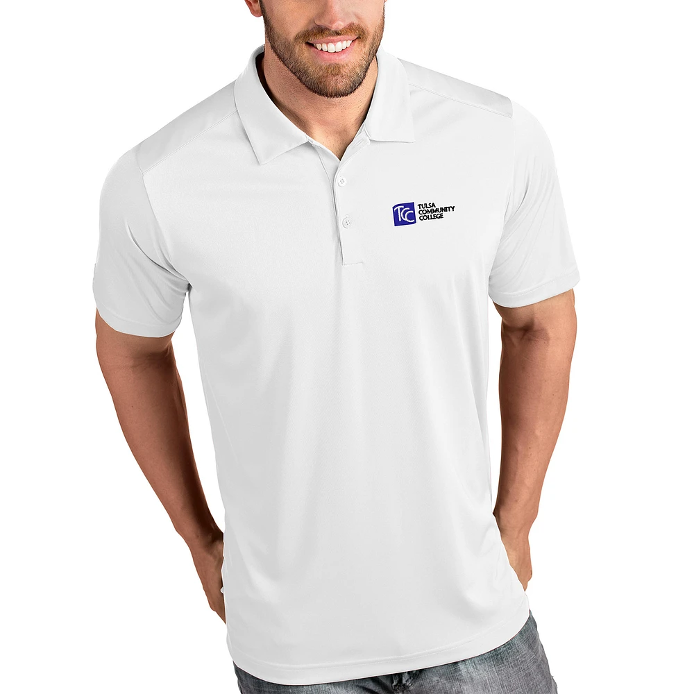 Men's Antigua White Tulsa Community College Tribute Polo