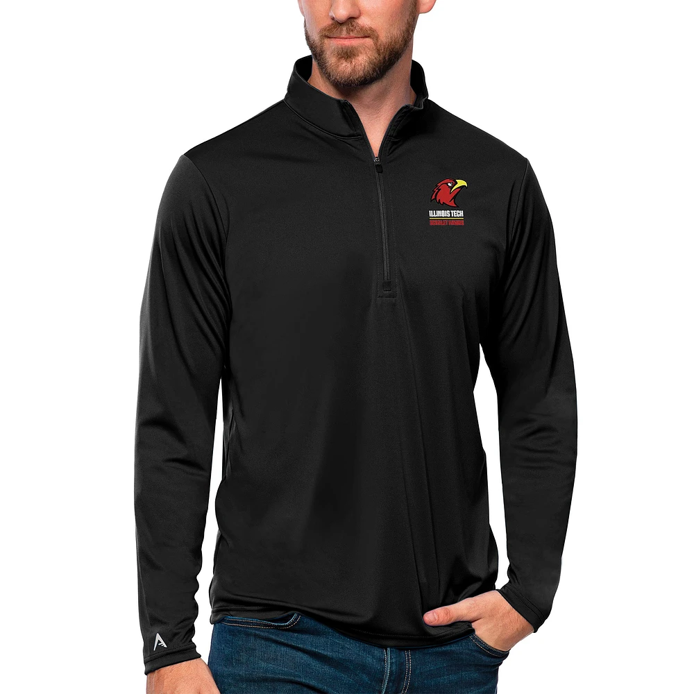Men's Antigua Black Illinois Tech Scarlet Hawks Tribute Quarter-Zip Pullover Top