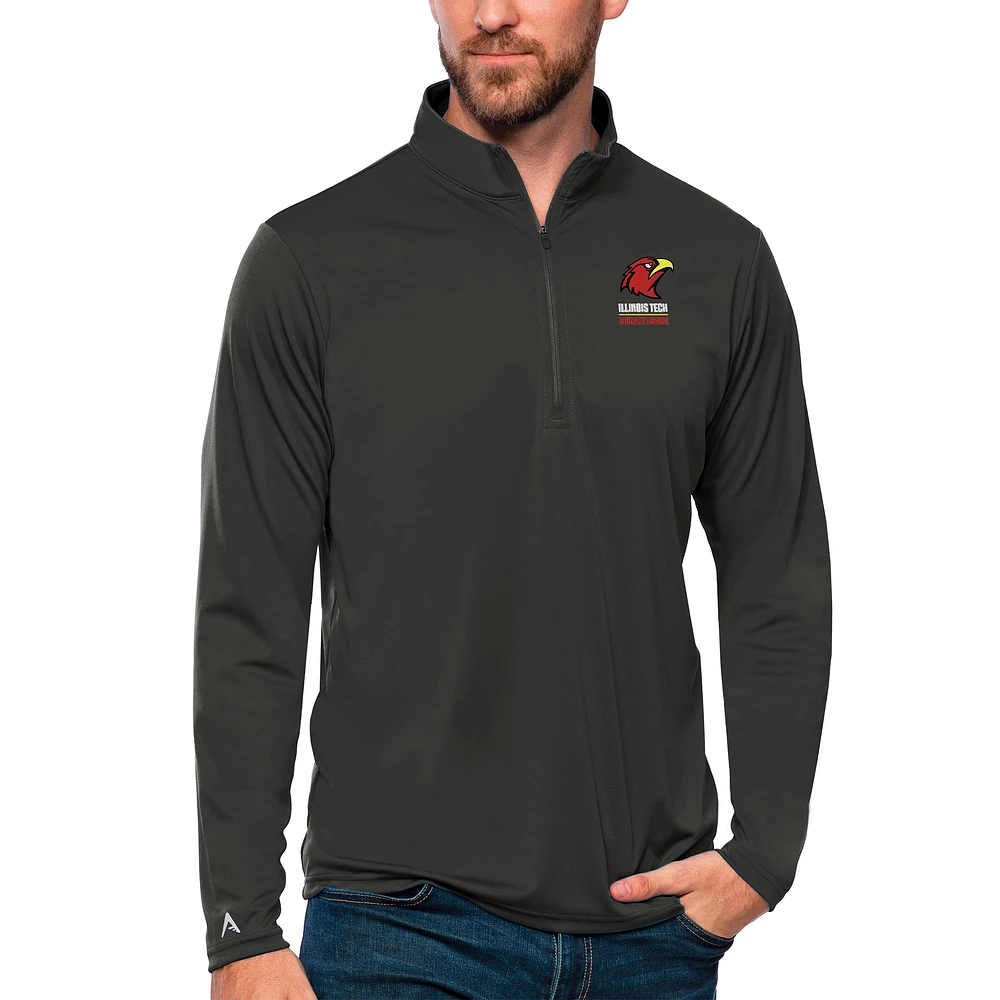 Men's Antigua Charcoal Illinois Tech Scarlet Hawks Tribute Quarter-Zip Pullover Top