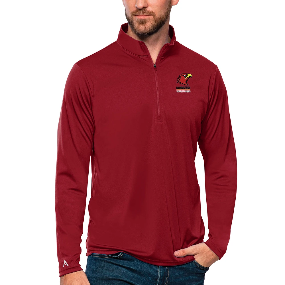 Men's Antigua Red Illinois Tech Scarlet Hawks Tribute Quarter-Zip Pullover Top