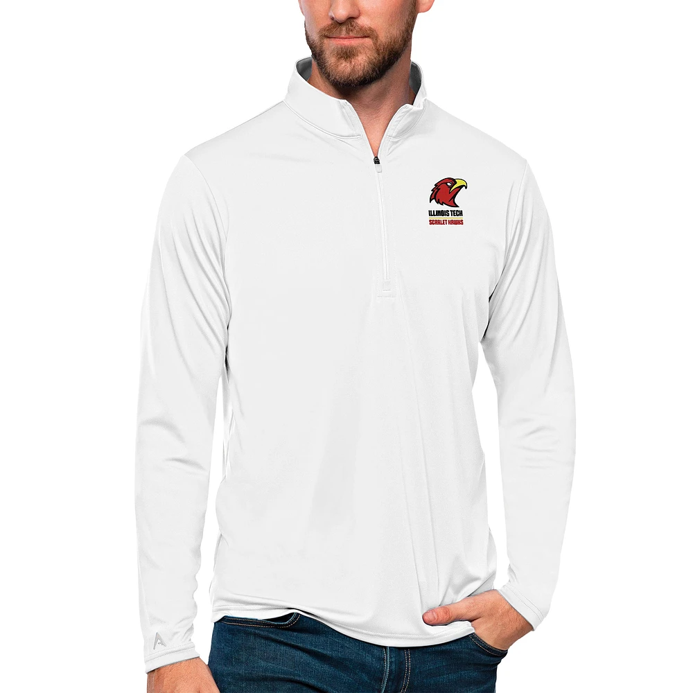 Men's Antigua White Illinois Tech Scarlet Hawks Tribute Quarter-Zip Pullover Top