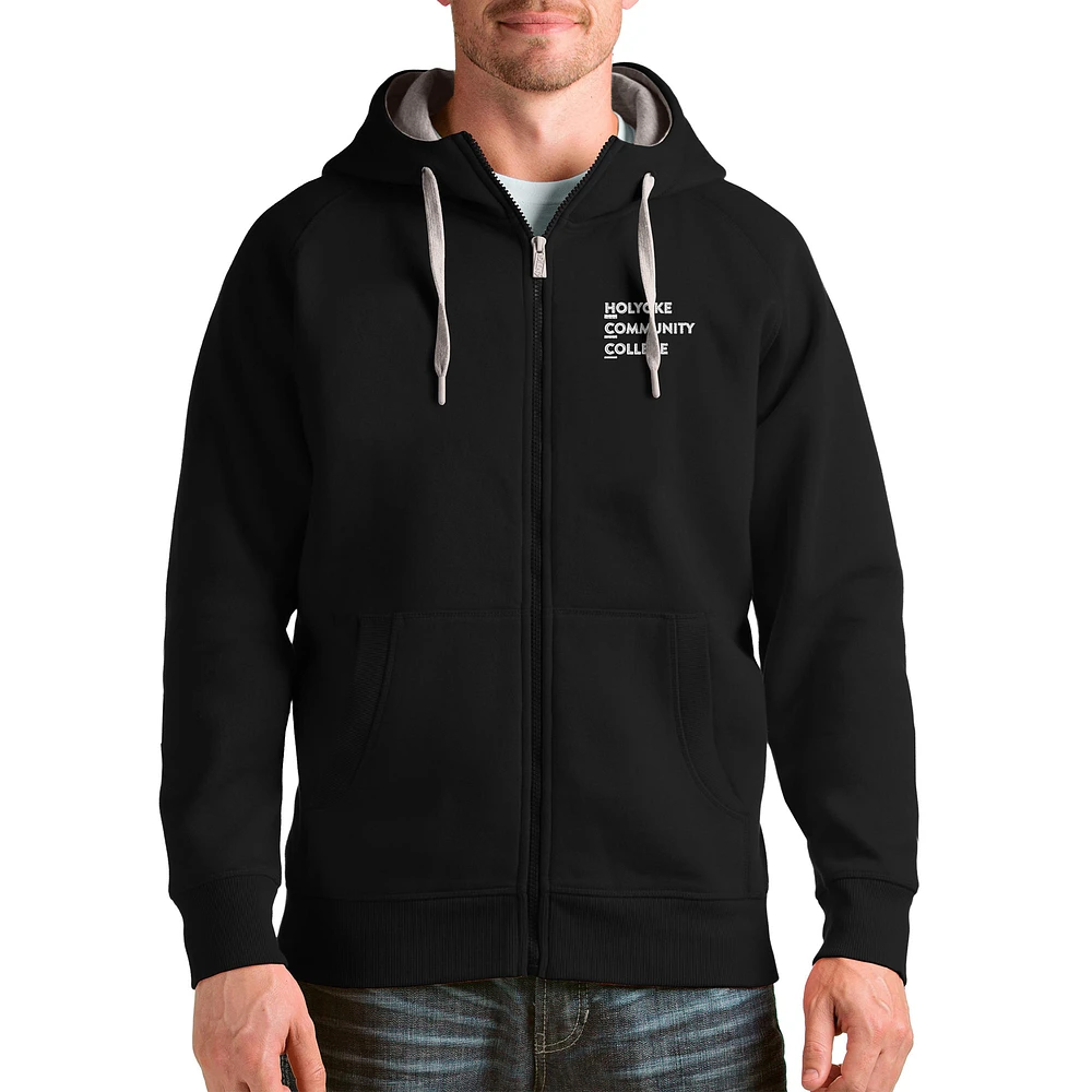 Men's Antigua Black Holyoke Community College Victory Full-Zip Hoodie
