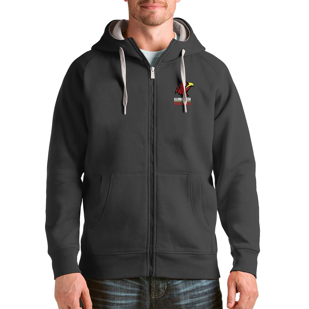 Men's Antigua Charcoal Illinois Tech Scarlet Hawks Victory Full-Zip Hoodie