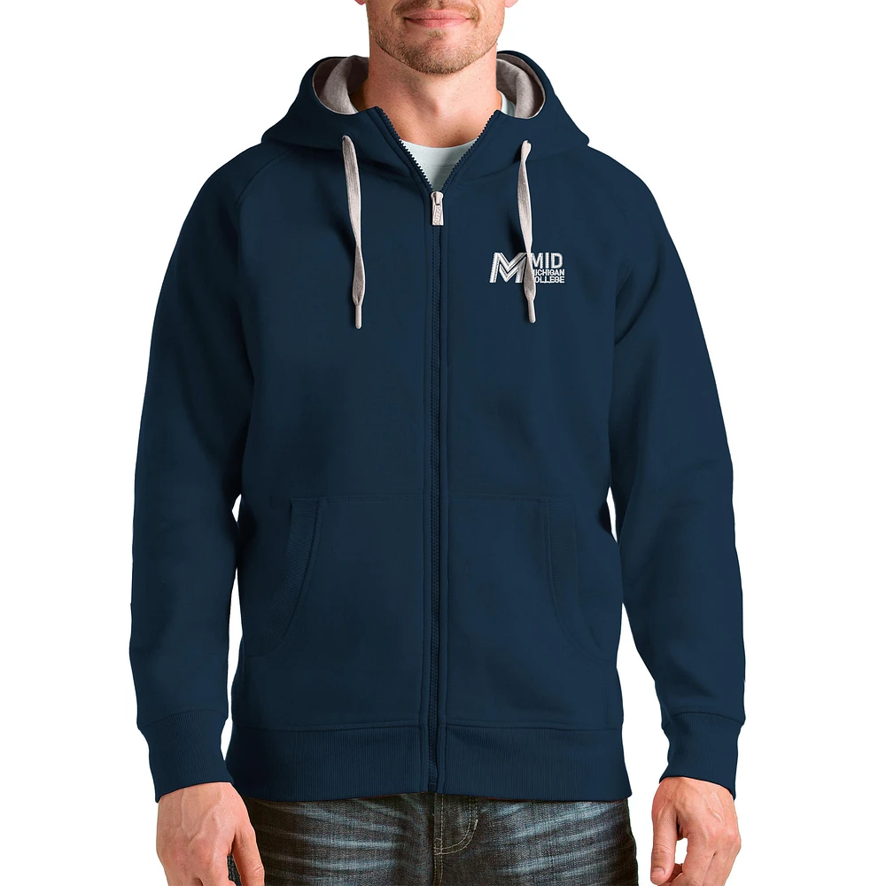 Men's Antigua Navy Mid Michigan College Victory Full-Zip Hoodie