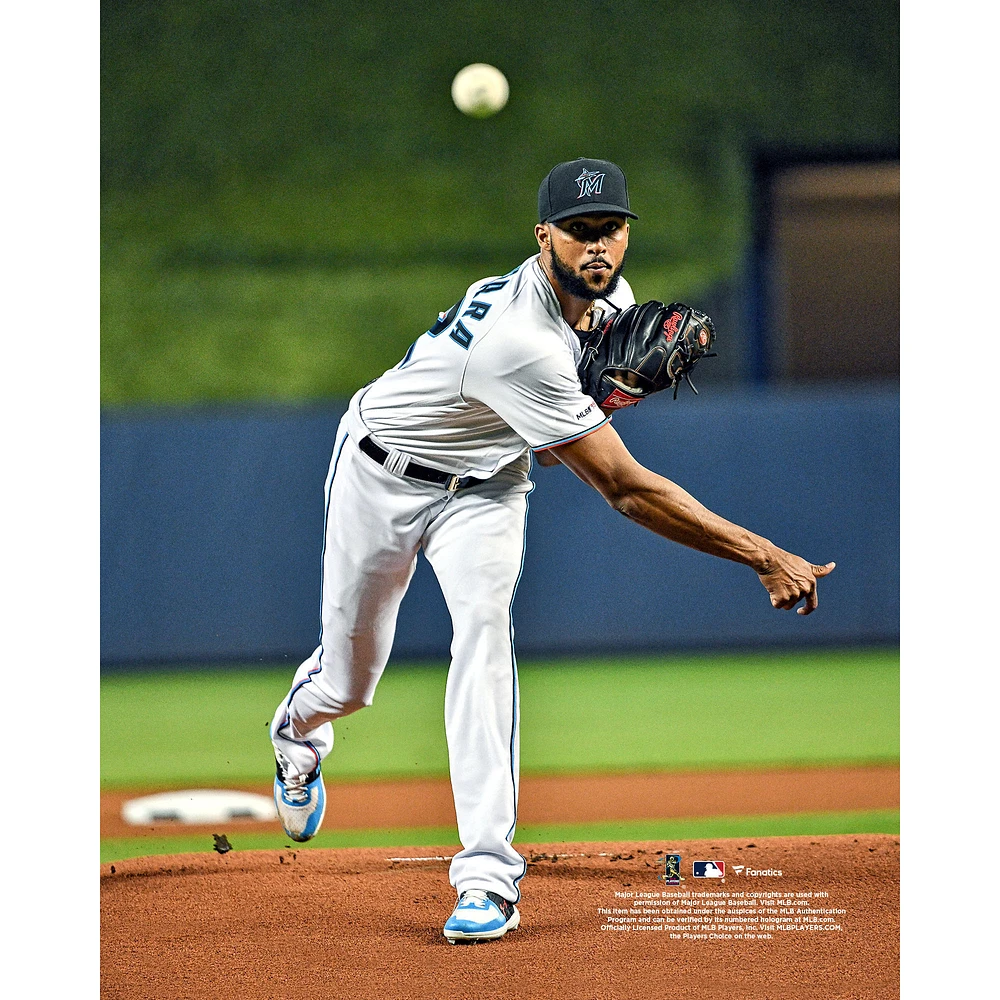 Sandy Alcantara Miami Marlins Unsigned Delivers a Pitch Photograph