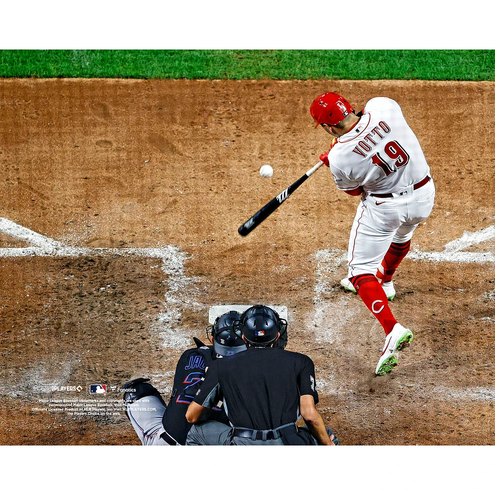 Joey Votto Cincinnati Reds Unsigned Hitting White Jersey Photograph