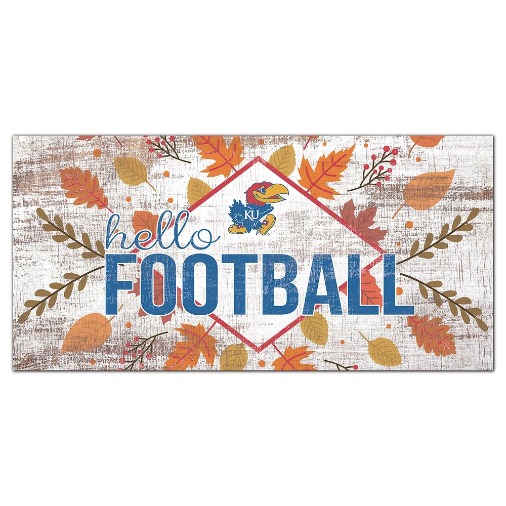 White Kansas Jayhawks 6'' x 12'' Hello Football Wall Art