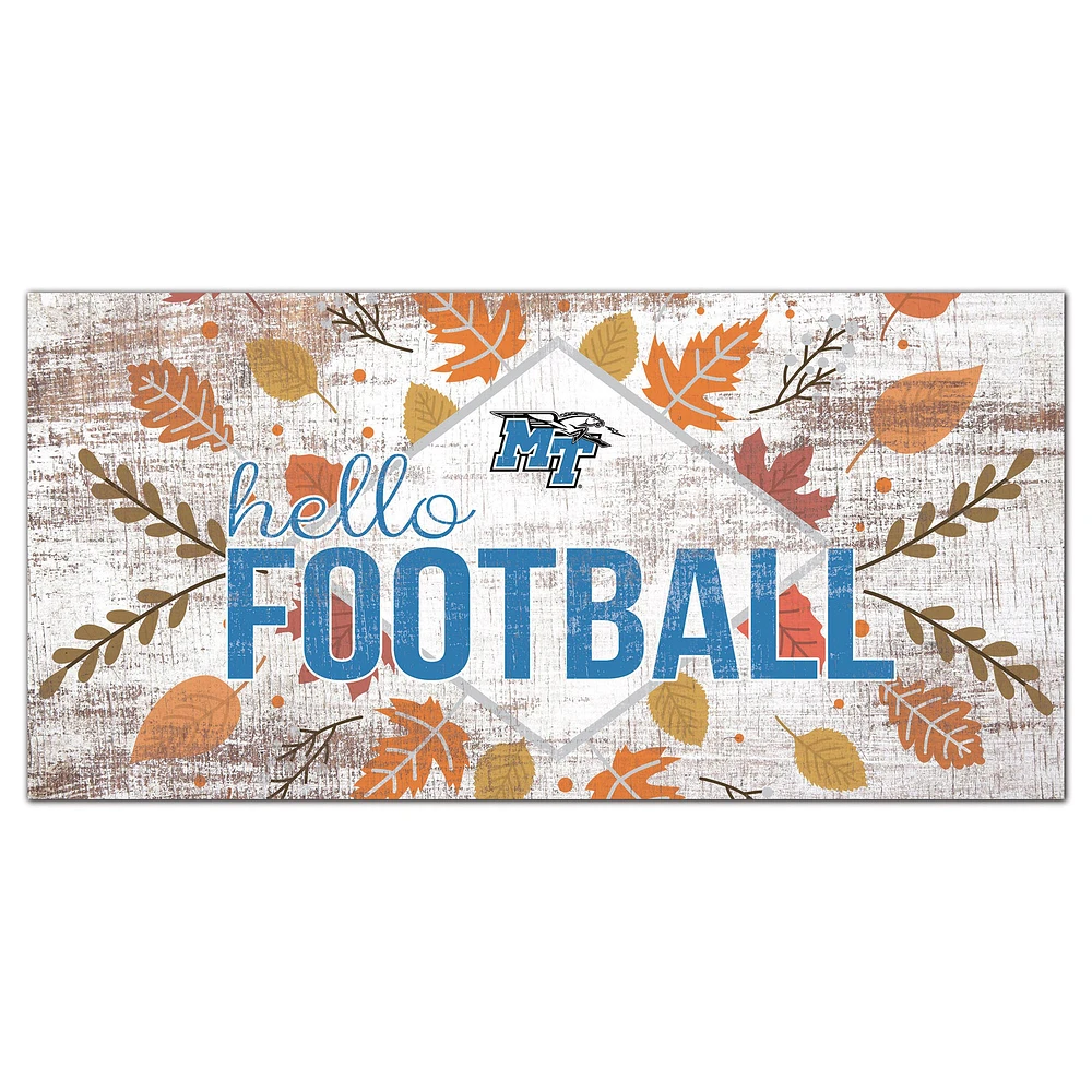White MTSU Blue Raiders 6'' x 12'' Hello Football Wall Art