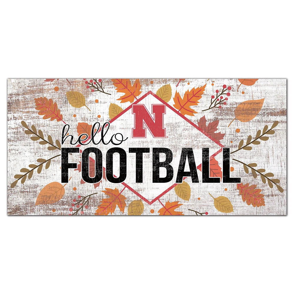 White Nebraska Huskers 6'' x 12'' Hello Football Wall Art