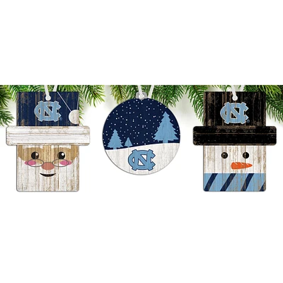 North Carolina Tar Heels 3-Pack Ornament Set