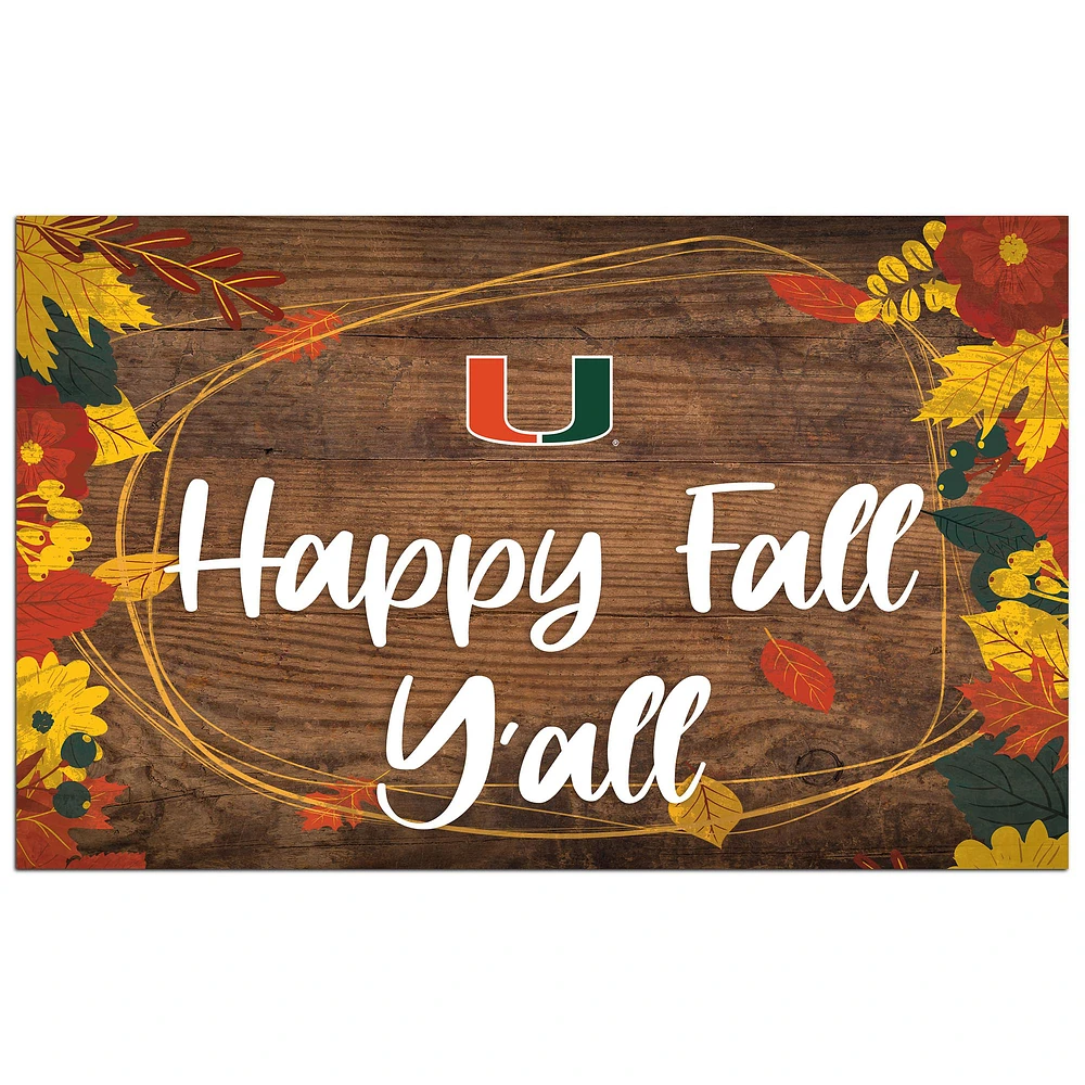 Miami Hurricanes 11'' x 19'' Happy Fall Y'all Sign