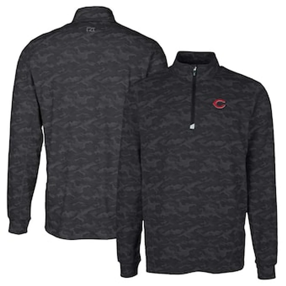 Men's Cutter & Buck Black Cincinnati Reds Big Tall Traverse Camo Print Stretch Quarter-Zip Pullover Top