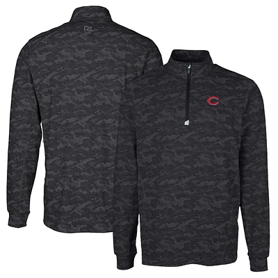 Men's Cutter & Buck Black Cincinnati Reds Big Tall Traverse Camo Print Stretch Quarter-Zip Pullover Top