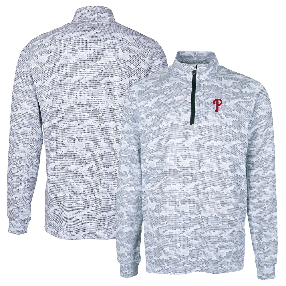 Men's Cutter & Buck Charcoal Philadelphia Phillies Big Tall Traverse Camo Print Stretch Quarter-Zip Pullover Top
