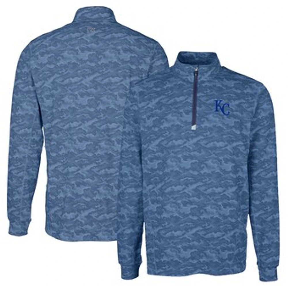 Men's Cutter & Buck Navy Kansas City Royals Big Tall Traverse Camo Print Stretch Quarter-Zip Pullover Top