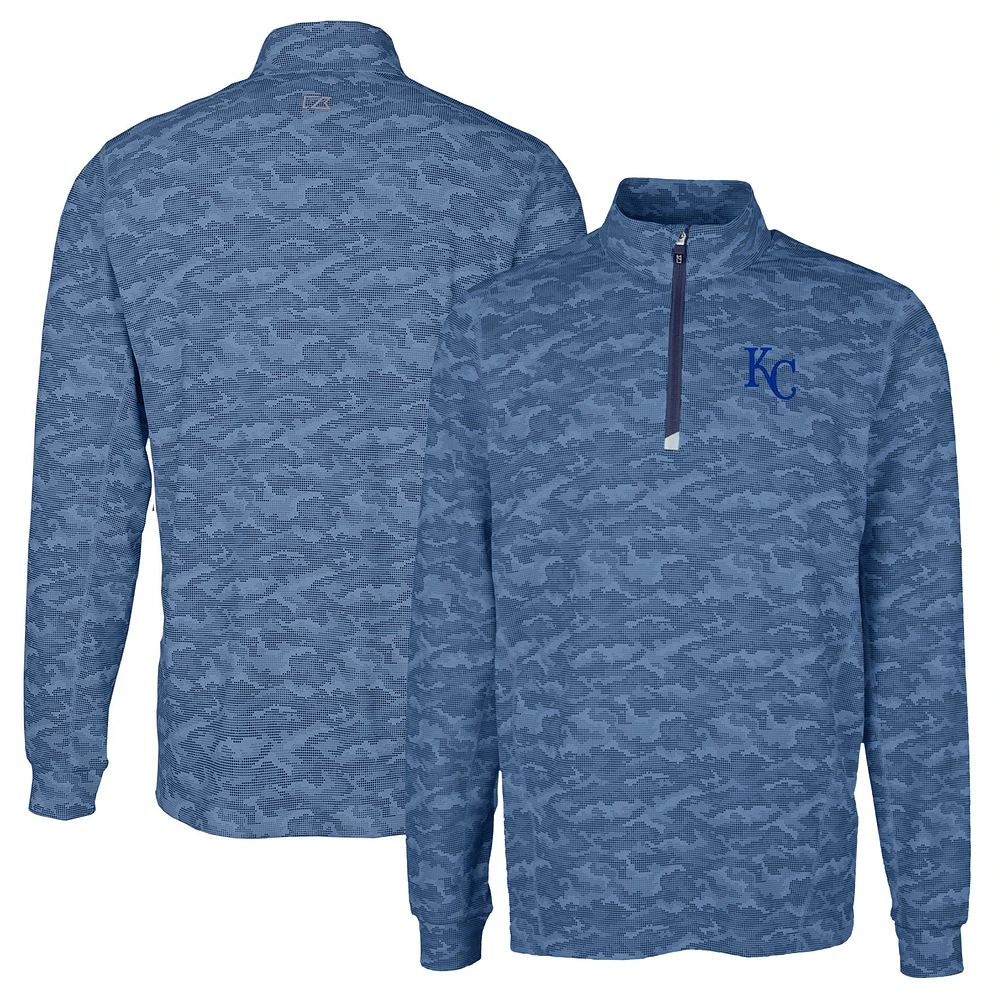 Men's Cutter & Buck Navy Kansas City Royals Big Tall Traverse Camo Print Stretch Quarter-Zip Pullover Top