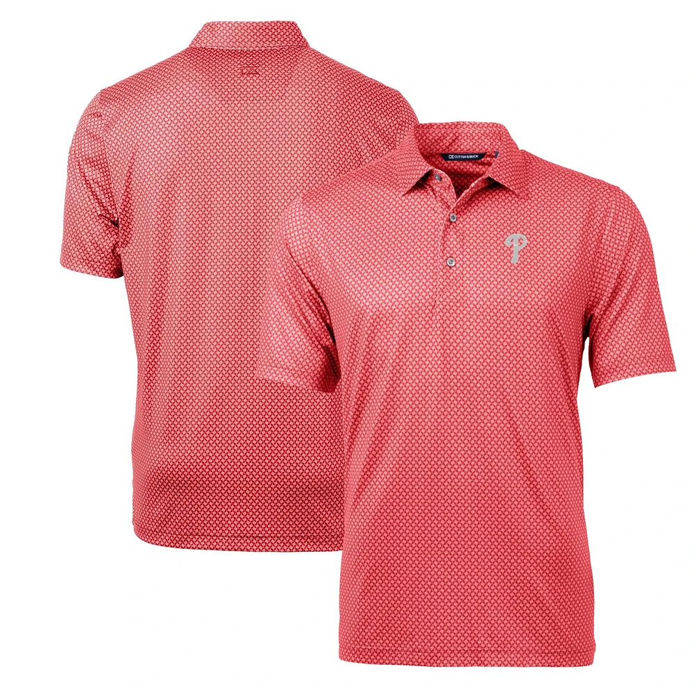 Men's Cutter & Buck Cardinal Philadelphia Phillies Pike Banner Print Polo