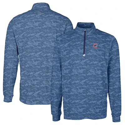 Men's Cutter & Buck Navy Chicago Cubs Traverse Camo Print Stretch Quarter-Zip Pullover Top