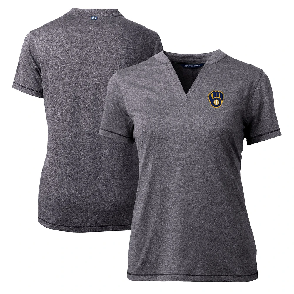 Women's Cutter & Buck Heather Charcoal Milwaukee Brewers DryTec Forge Stretch V-Neck Blade Top
