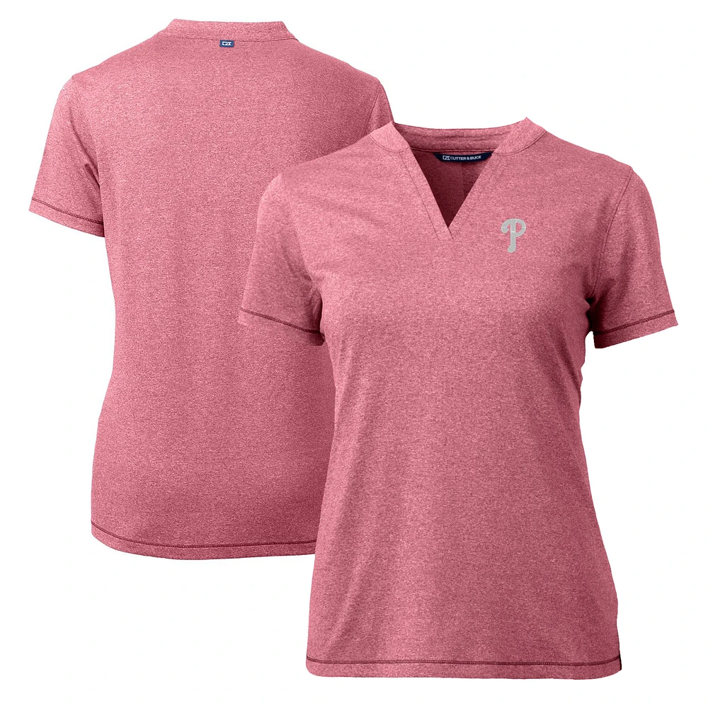 Women's Cutter & Buck Heather Red Philadelphia Phillies DryTec Forge Stretch V-Neck Blade Top