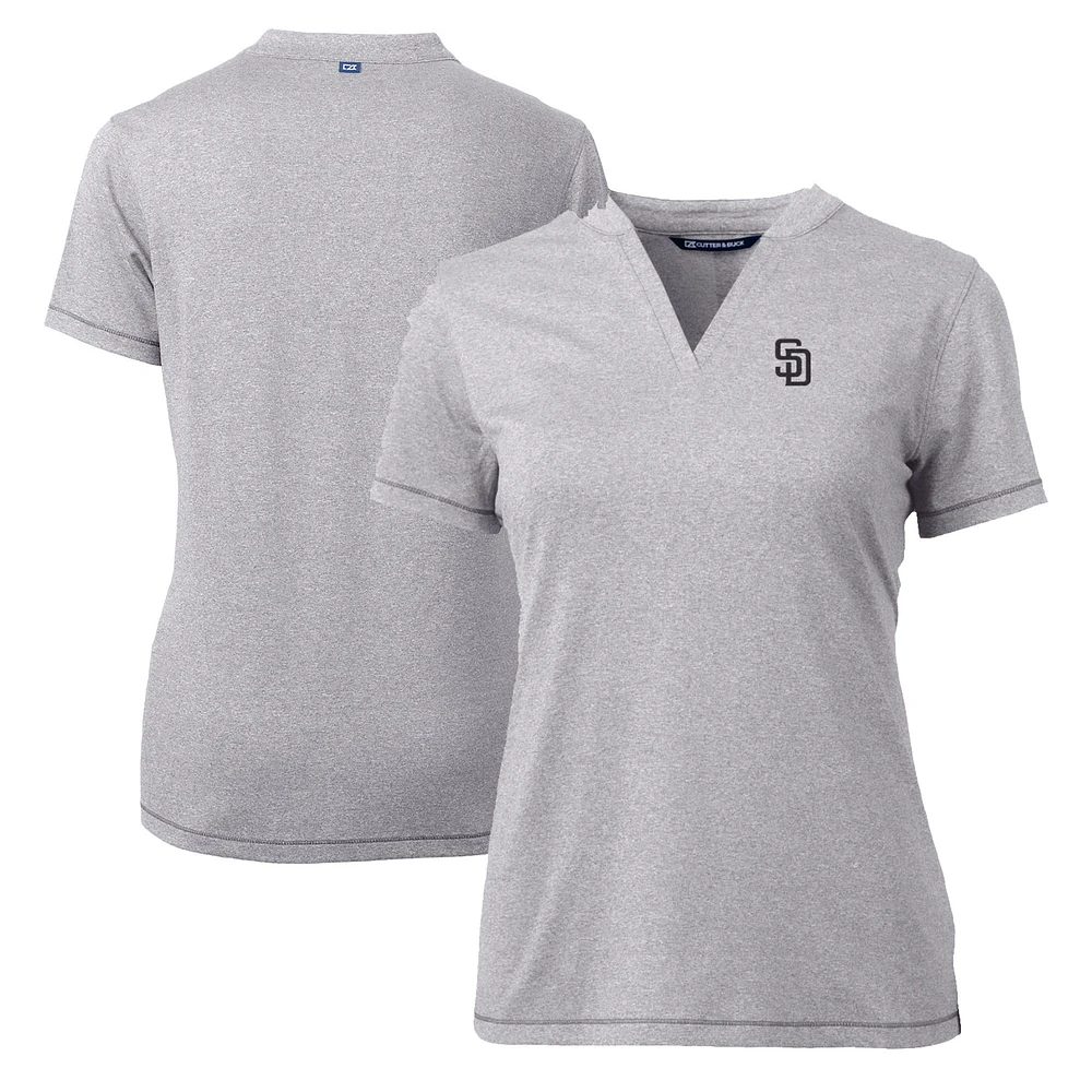 Women's Cutter & Buck Heather Gray San Diego Padres DryTec Forge Stretch V-Neck Blade Top