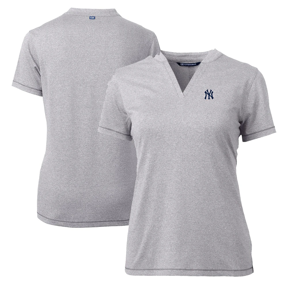 Women's Cutter & Buck Heather Gray New York Yankees DryTec Forge Stretch V-Neck Blade Top