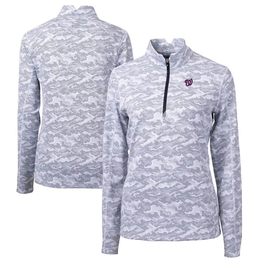 Women's Cutter & Buck Charcoal Washington Nationals Traverse Camo Print Stretch Quarter-Zip Pullover Top
