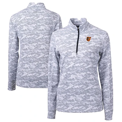 Women's Cutter & Buck Charcoal Baltimore Orioles Traverse Camo Print Stretch Quarter-Zip Pullover Top