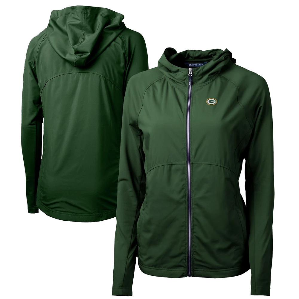 Women's Cutter & Buck Hunter Green Bay Packers Adapt Eco Knit Hybrid Recycled Full-Zip Hoodie
