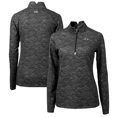 Women's Cutter & Buck Black Baltimore Ravens Traverse Camo Print Stretch Quarter-Zip Pullover Top