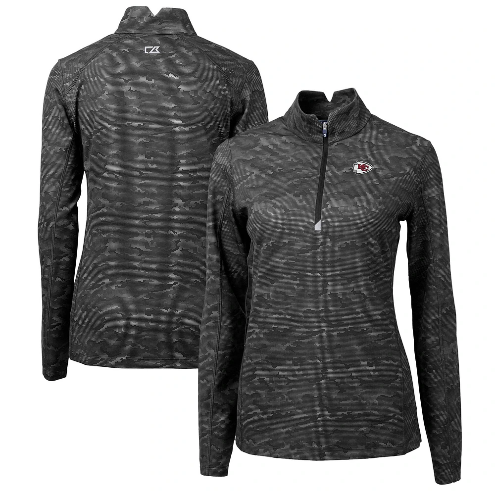 Women's Cutter & Buck Black Kansas City Chiefs Traverse Camo Print Stretch Quarter-Zip Pullover Top