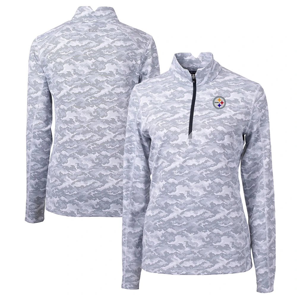 Women's Cutter & Buck Charcoal Pittsburgh Steelers Traverse Camo Print Stretch Quarter-Zip Pullover Top