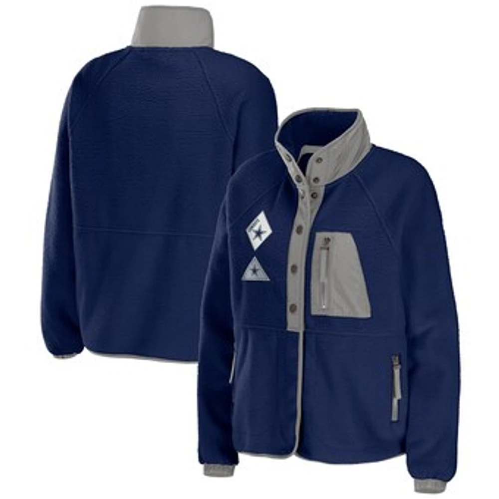 Women's WEAR by Erin Andrews Navy Dallas Cowboys Polar Fleece Raglan Full-Snap Jacket
