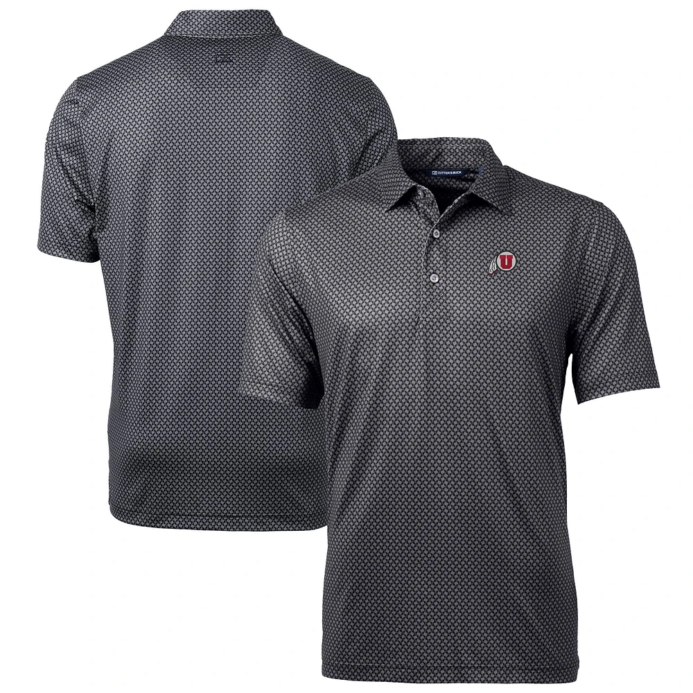 Men's Cutter & Buck Black Utah Utes Big & Tall Pike Banner Print Polo